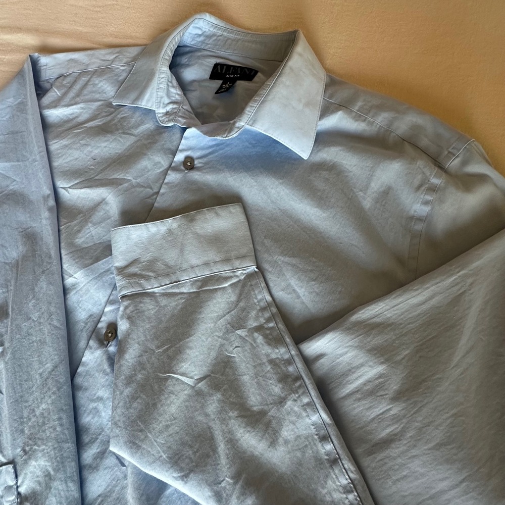 Alfani Men Slim Fit Light Blue Button Down Dress Shirt L 16-16.5 34-35
